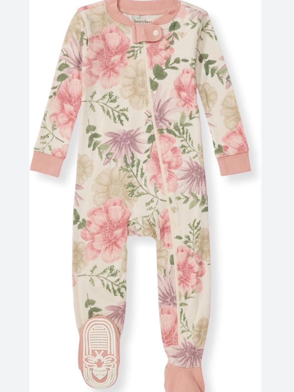 Burt's Bees Baby Cream Floral Footed One-Piece Pajamas